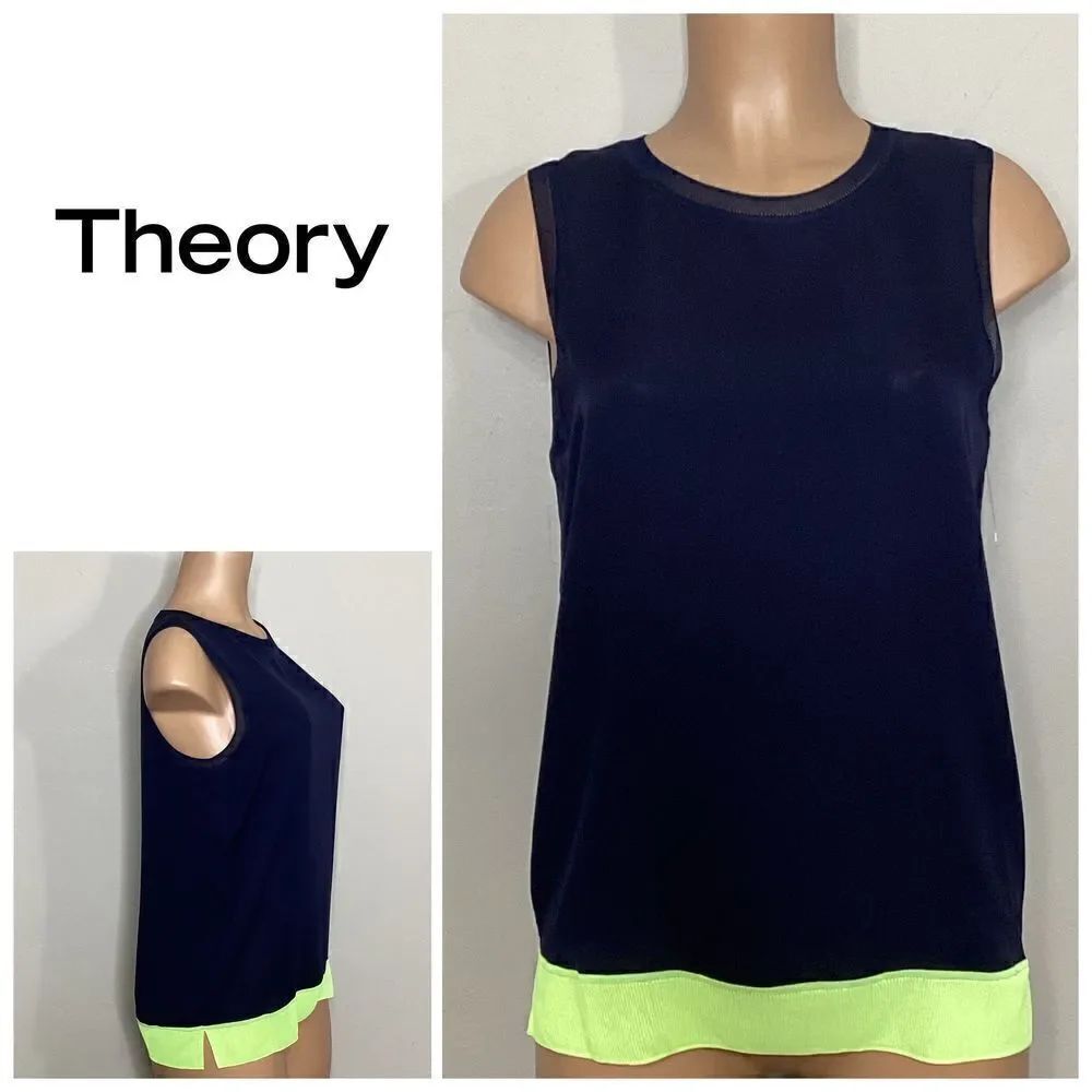 New. THEORY silk navy top. Retails $245